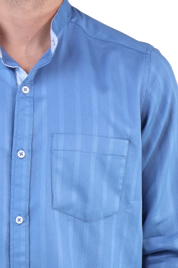 Camisa Azul Manga Larga Textura A Rayas Verticales Slim Fit Para Hombre